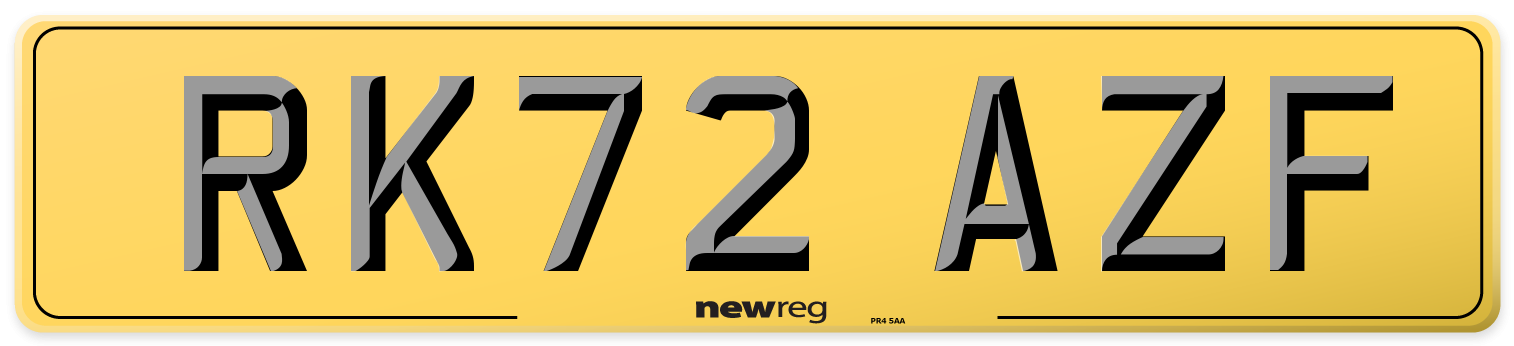 RK72 AZF Rear Number Plate