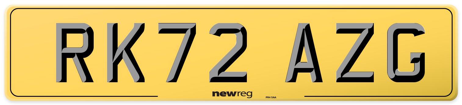 RK72 AZG Rear Number Plate