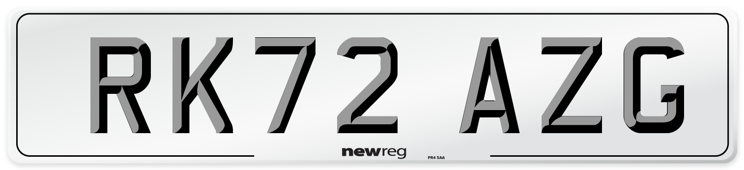 RK72 AZG Front Number Plate