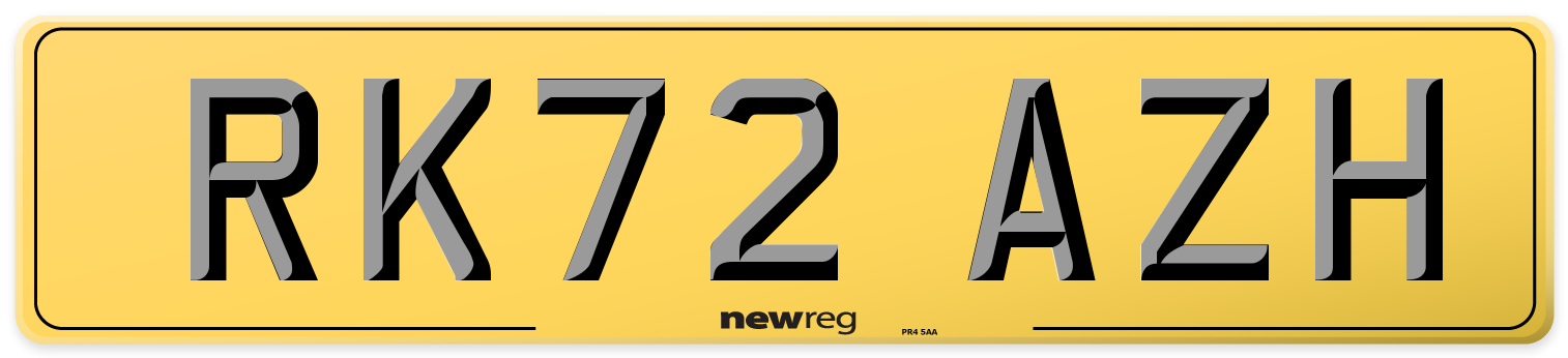 RK72 AZH Rear Number Plate