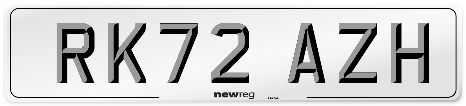 RK72 AZH Front Number Plate