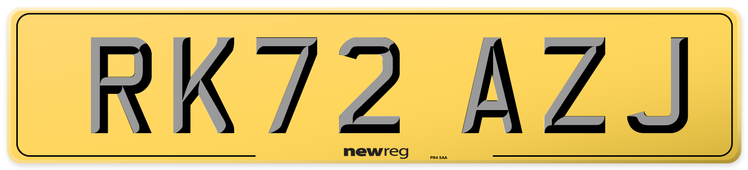 RK72 AZJ Rear Number Plate