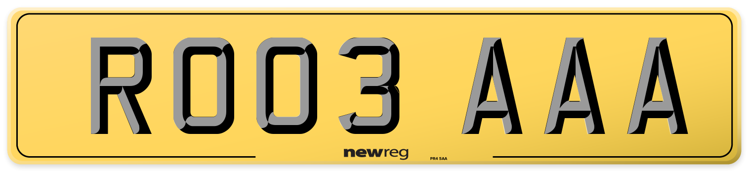 RO03 AAA Rear Number Plate