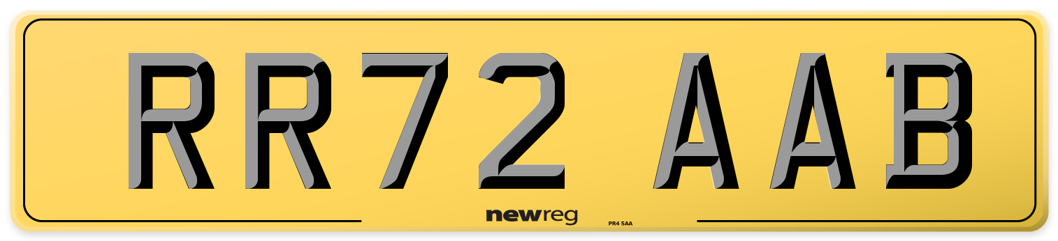 RR72 AAB Rear Number Plate