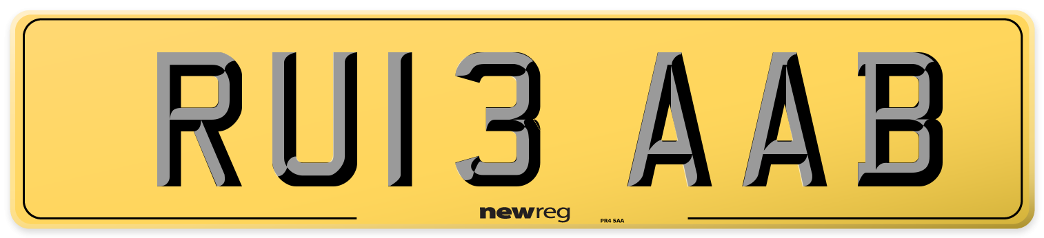 RU13 AAB Rear Number Plate