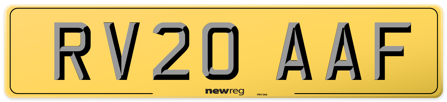 RV20 AAF Rear Number Plate