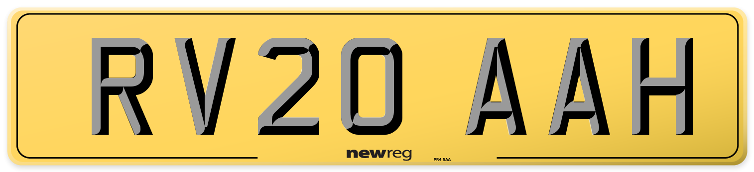 RV20 AAH Rear Number Plate
