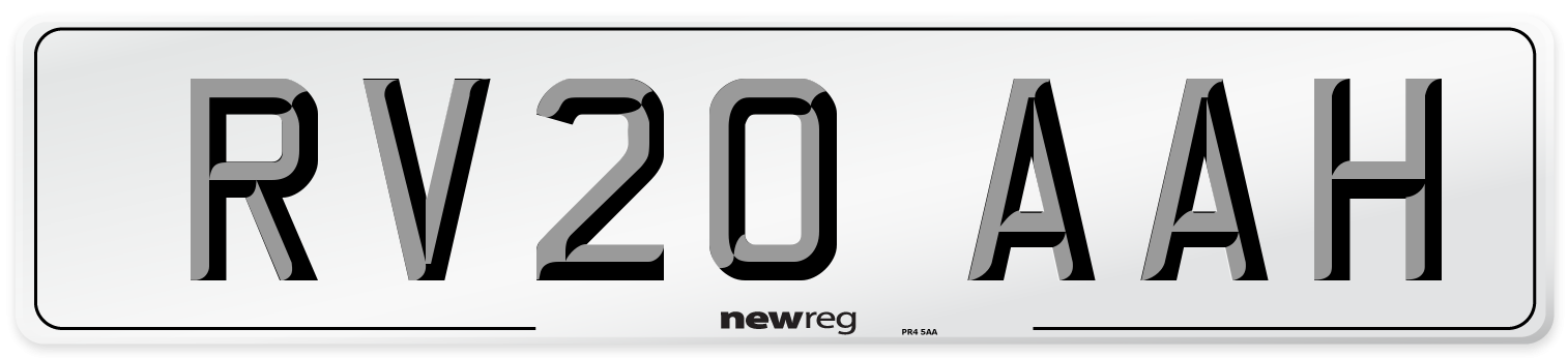 RV20 AAH Front Number Plate