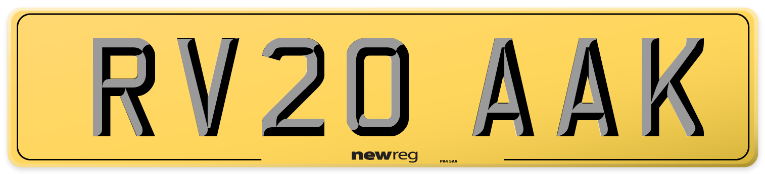 RV20 AAK Rear Number Plate