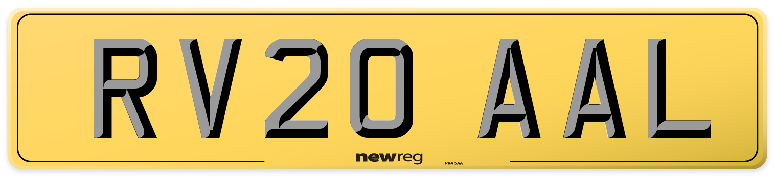 RV20 AAL Rear Number Plate
