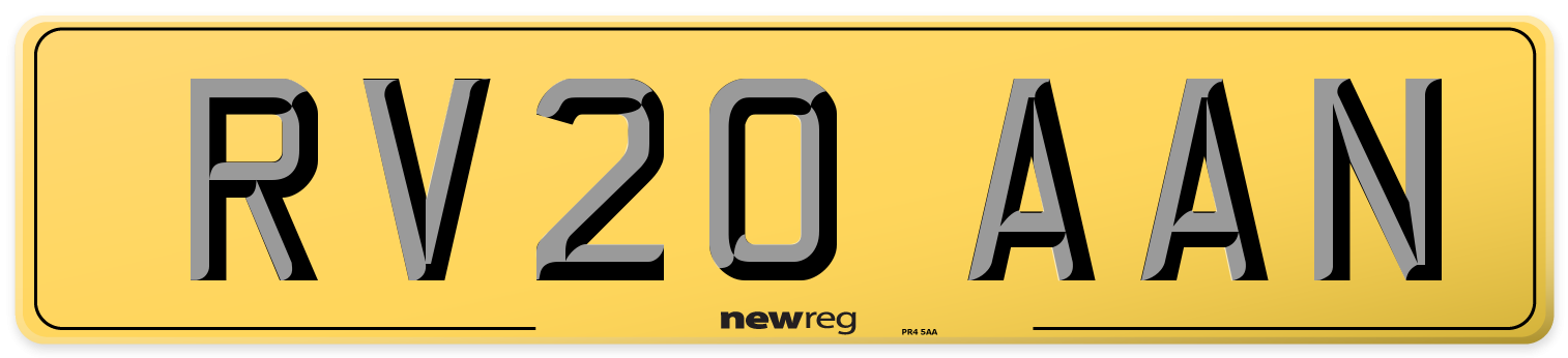 RV20 AAN Rear Number Plate