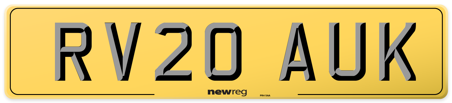 RV20 AUK Rear Number Plate