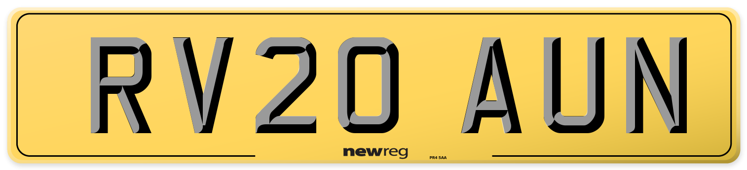 RV20 AUN Rear Number Plate
