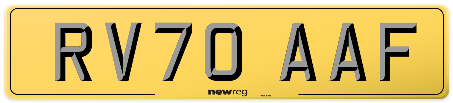 RV70 AAF Rear Number Plate