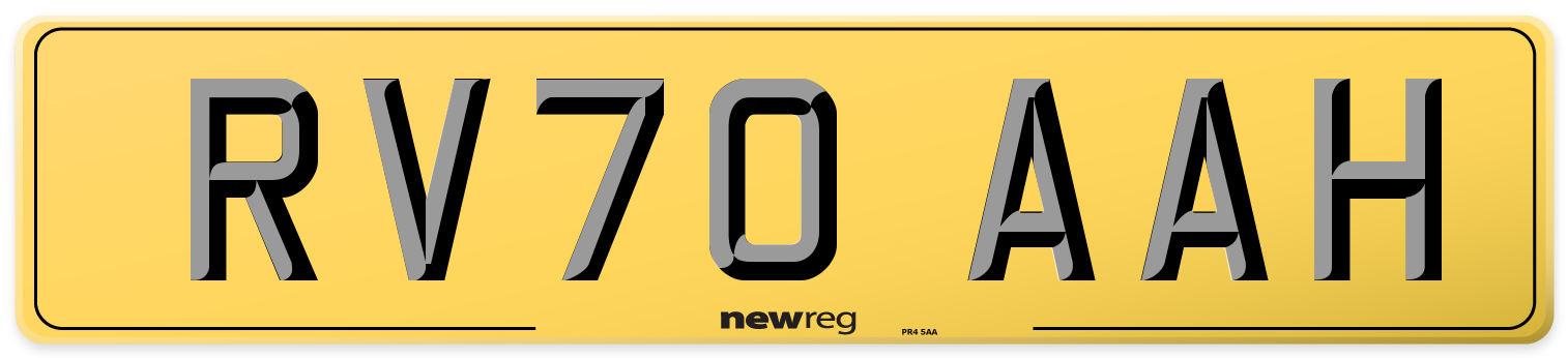 RV70 AAH Rear Number Plate