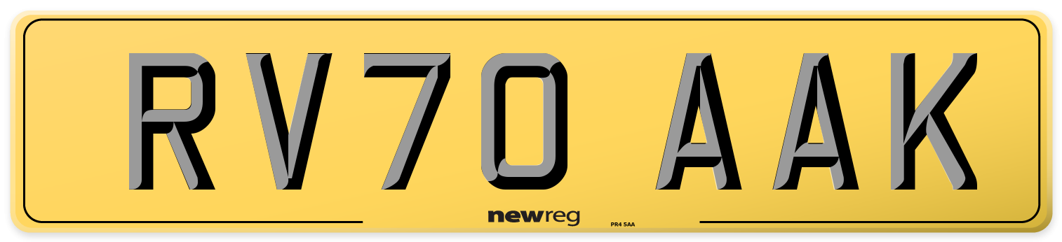 RV70 AAK Rear Number Plate