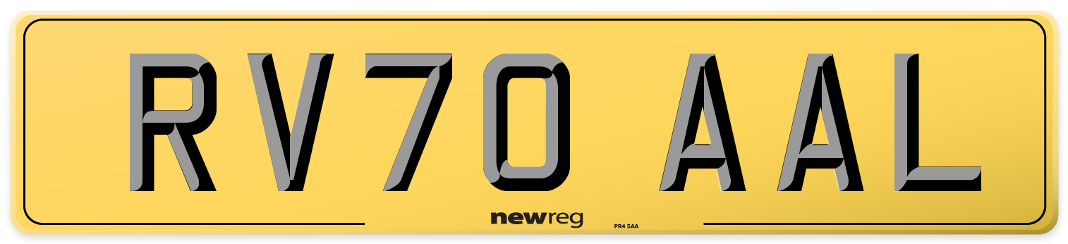 RV70 AAL Rear Number Plate