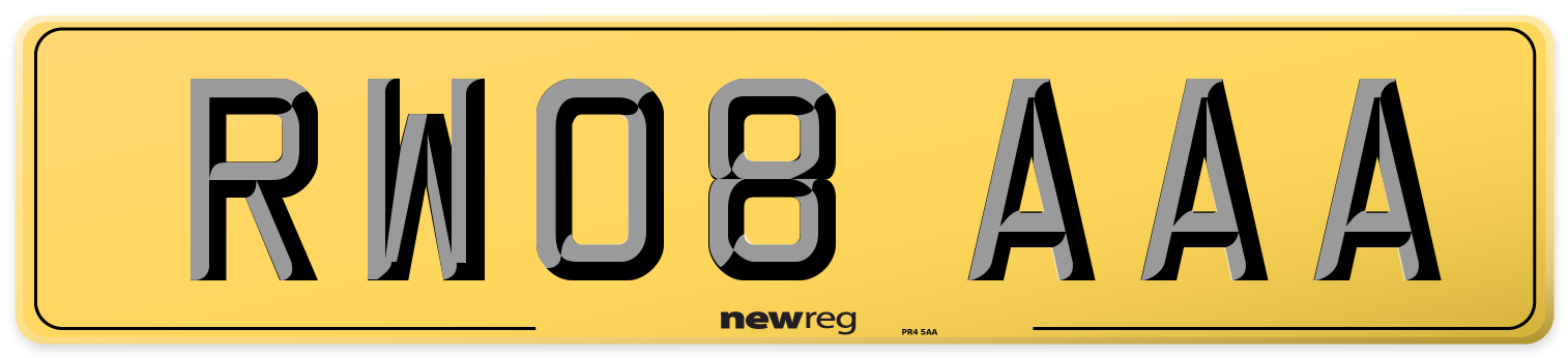 RW08 AAA Rear Number Plate