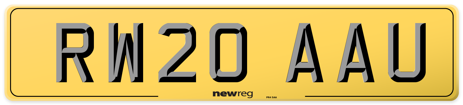 RW20 AAU Rear Number Plate