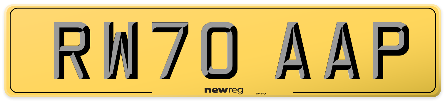 RW70 AAP Rear Number Plate