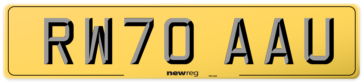 RW70 AAU Rear Number Plate