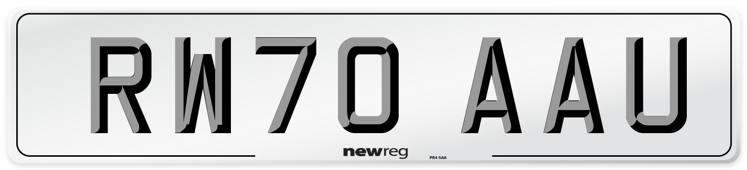 RW70 AAU Front Number Plate