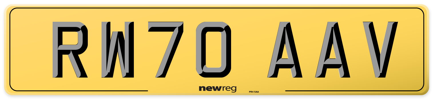 RW70 AAV Rear Number Plate