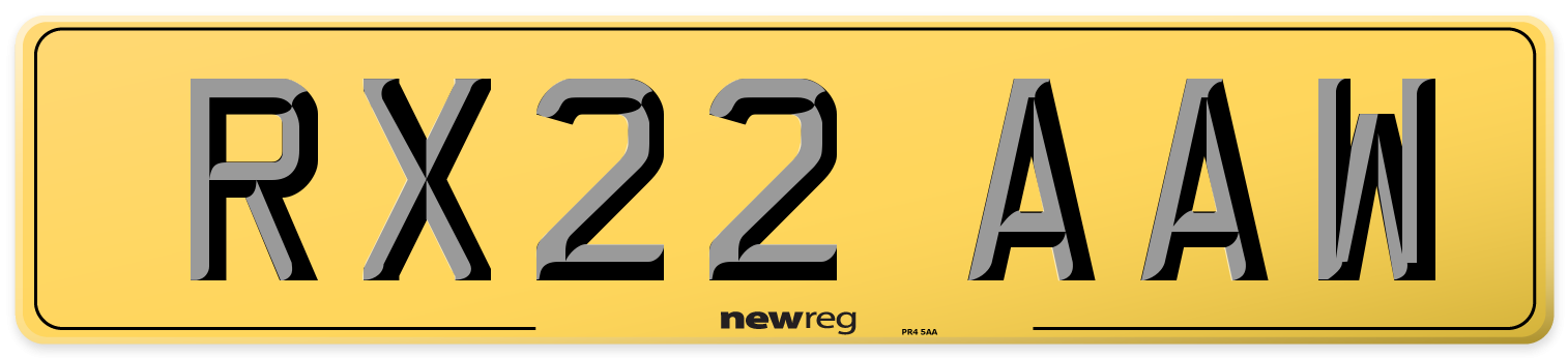 RX22 AAW Rear Number Plate