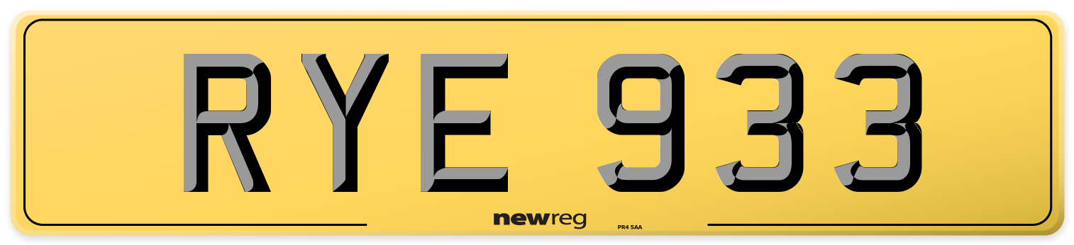 RYE 933 Rear Number Plate