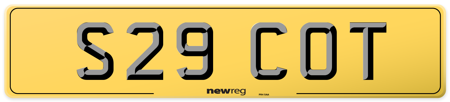 S29 COT Rear Number Plate