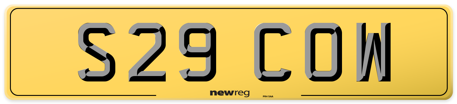 S29 COW Rear Number Plate