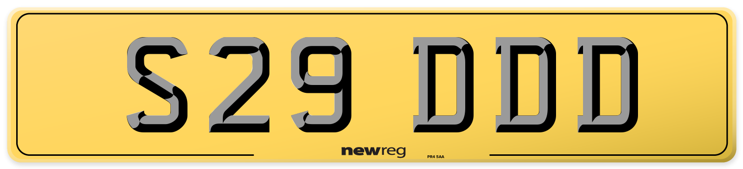 S29 DDD Rear Number Plate