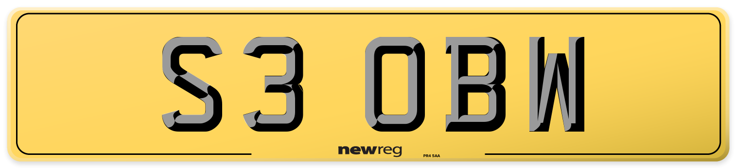 S3 OBW Rear Number Plate