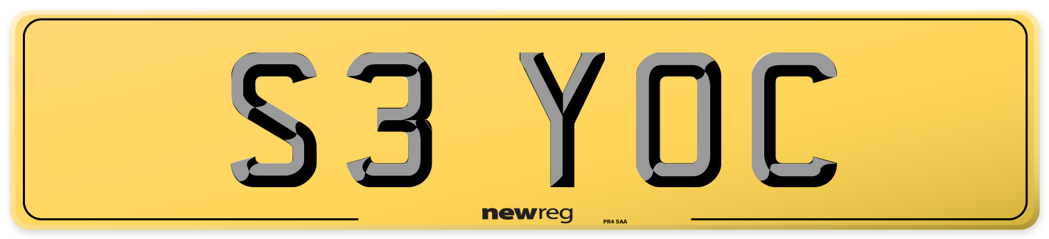 S3 YOC Rear Number Plate