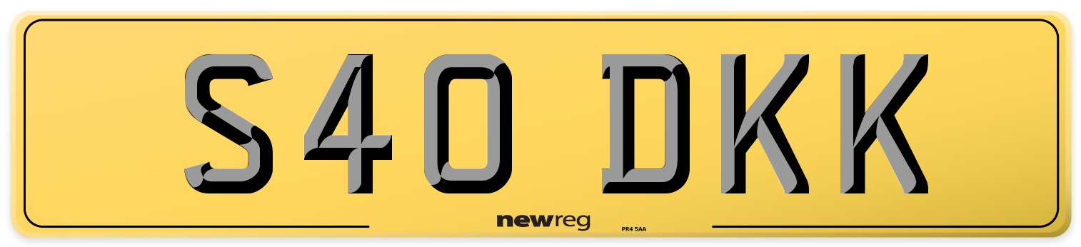 S40 DKK Rear Number Plate