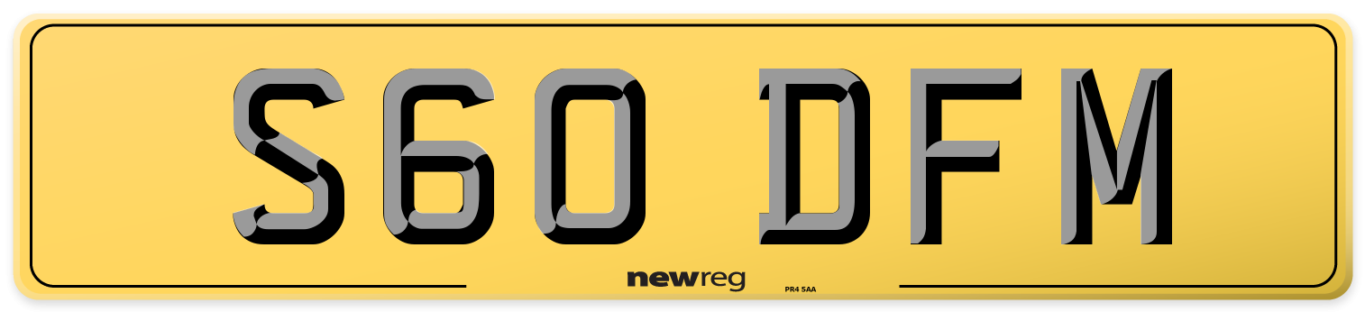 S60 DFM Rear Number Plate