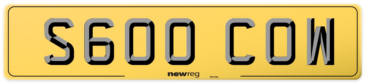 S600 COW Rear Number Plate