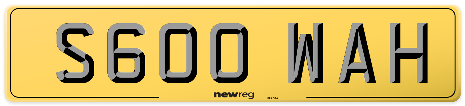 S600 WAH Rear Number Plate