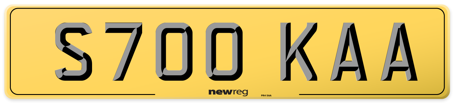 S700 KAA Rear Number Plate