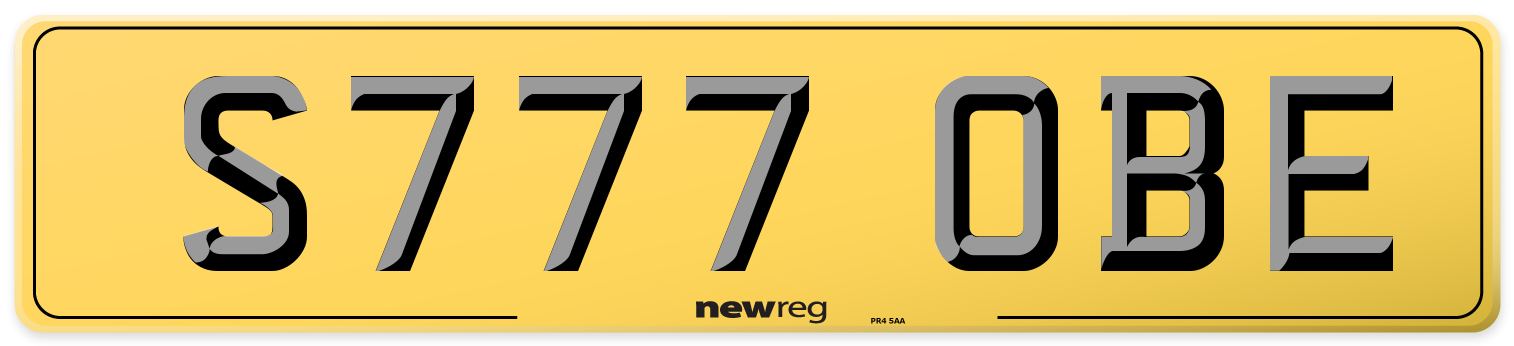 S777 OBE Rear Number Plate