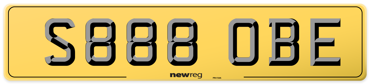 S888 OBE Rear Number Plate