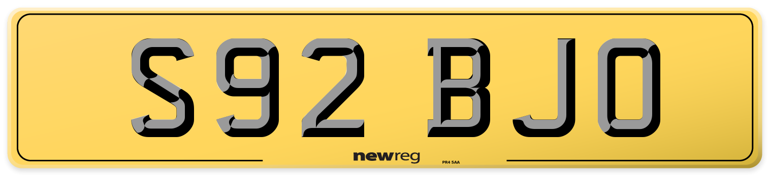 S92 BJO Rear Number Plate