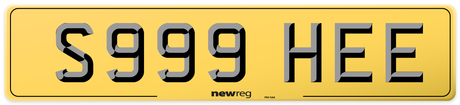 S999 HEE Rear Number Plate
