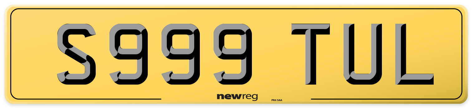 S999 TUL Rear Number Plate