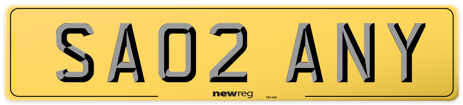 SA02 ANY Rear Number Plate
