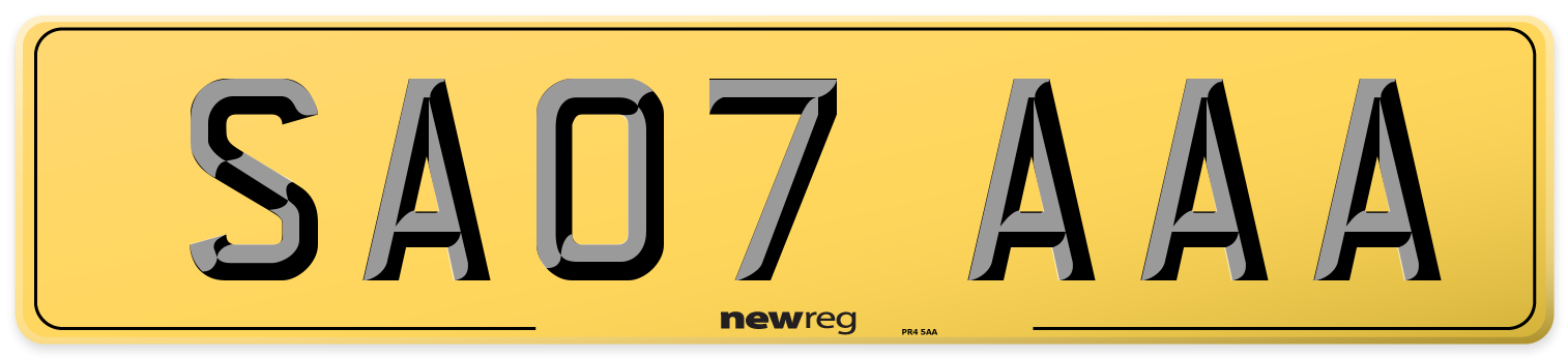 SA07 AAA Rear Number Plate