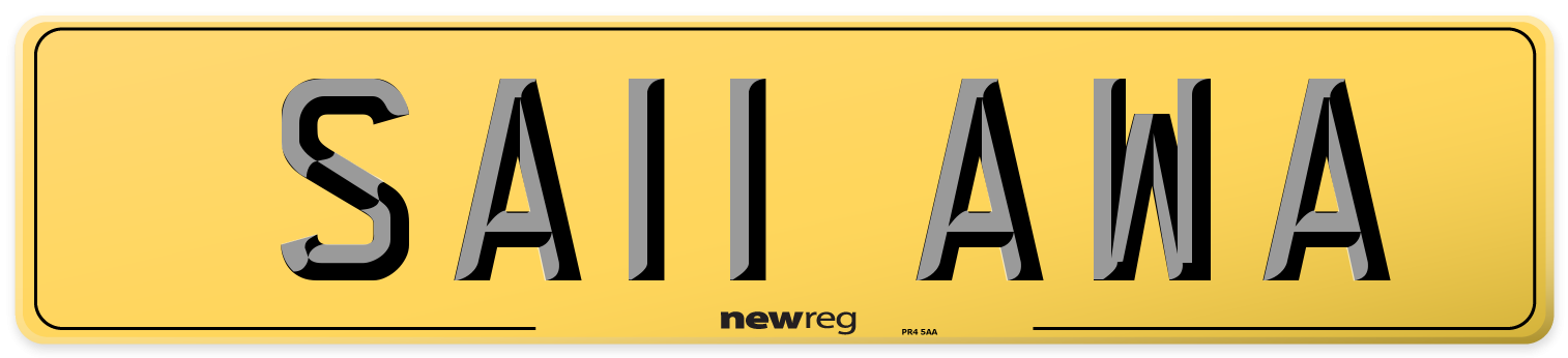 SA11 AWA Rear Number Plate
