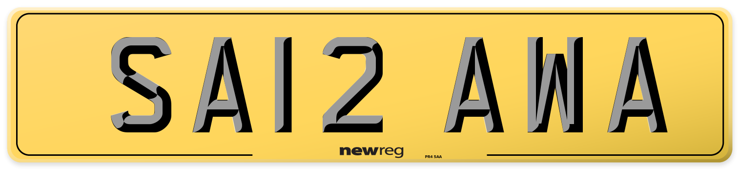 SA12 AWA Rear Number Plate