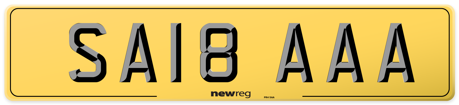 SA18 AAA Rear Number Plate