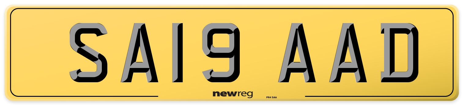 SA19 AAD Rear Number Plate